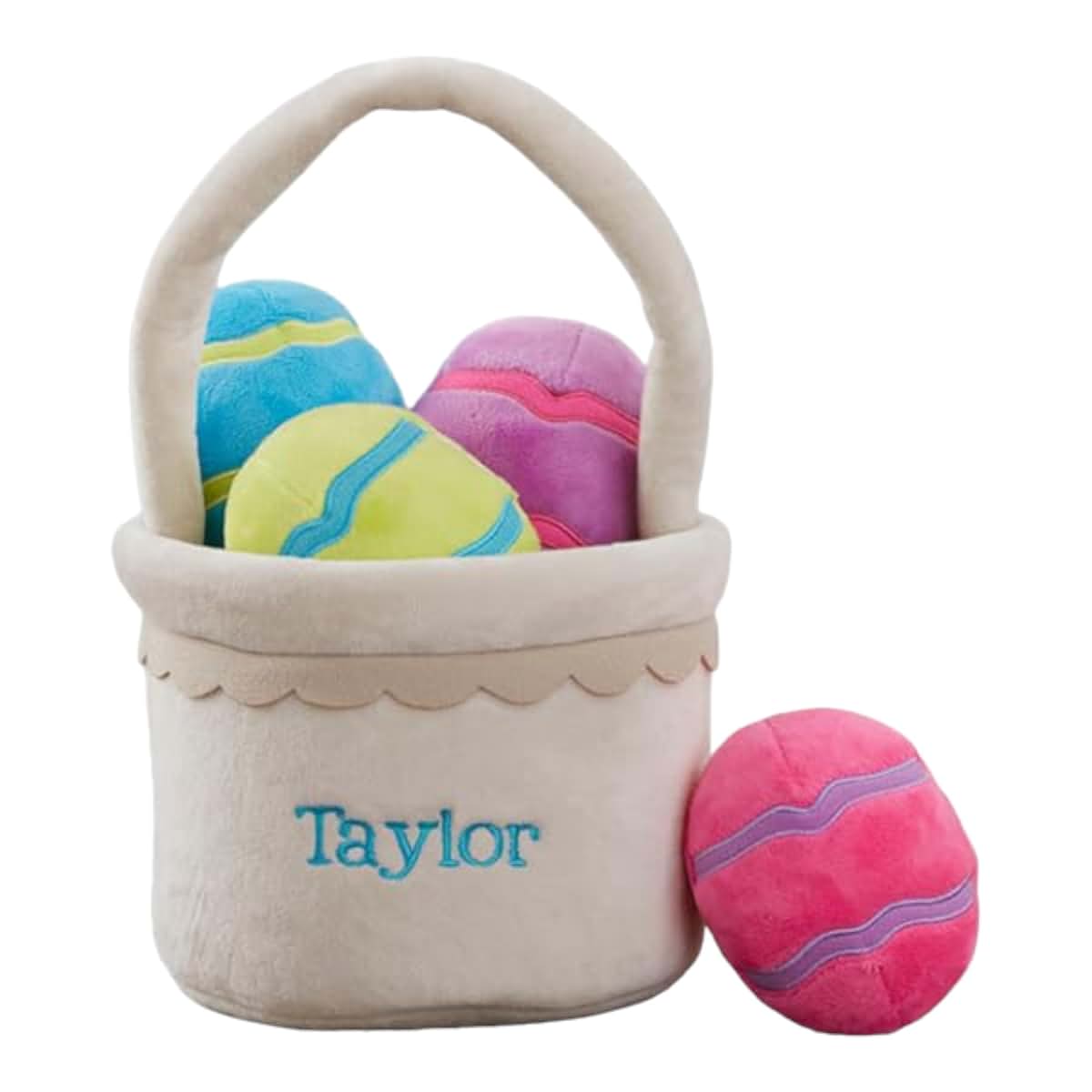 Personalization Universe Personalized Plush Easter Basket – Includes Plush Eggs – Custom Kids & Baby Easter Egg Basket