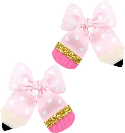 BabyOneStop Pink Pencil Grosgrain Ribbon Hair Bows 2-Pack