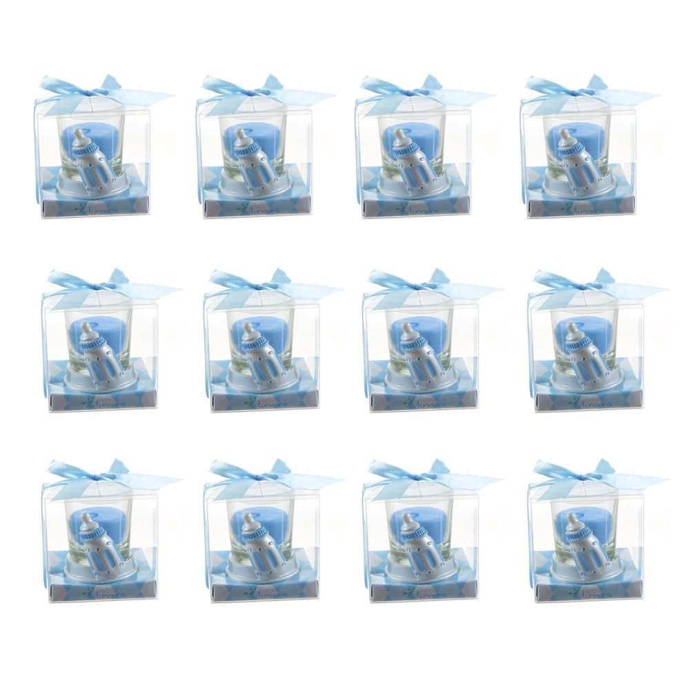 Lunaura Baby Keepsake - Set of 12 Boy Baby Bottle Glass Votive Candle Set Favors - Blue (photo 2)