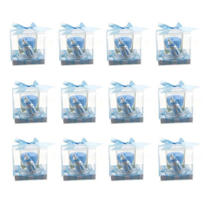 Lunaura Baby Keepsake - Set of 12 Boy Baby Bottle Glass Votive Candle Set Favors - Blue (photo 2)