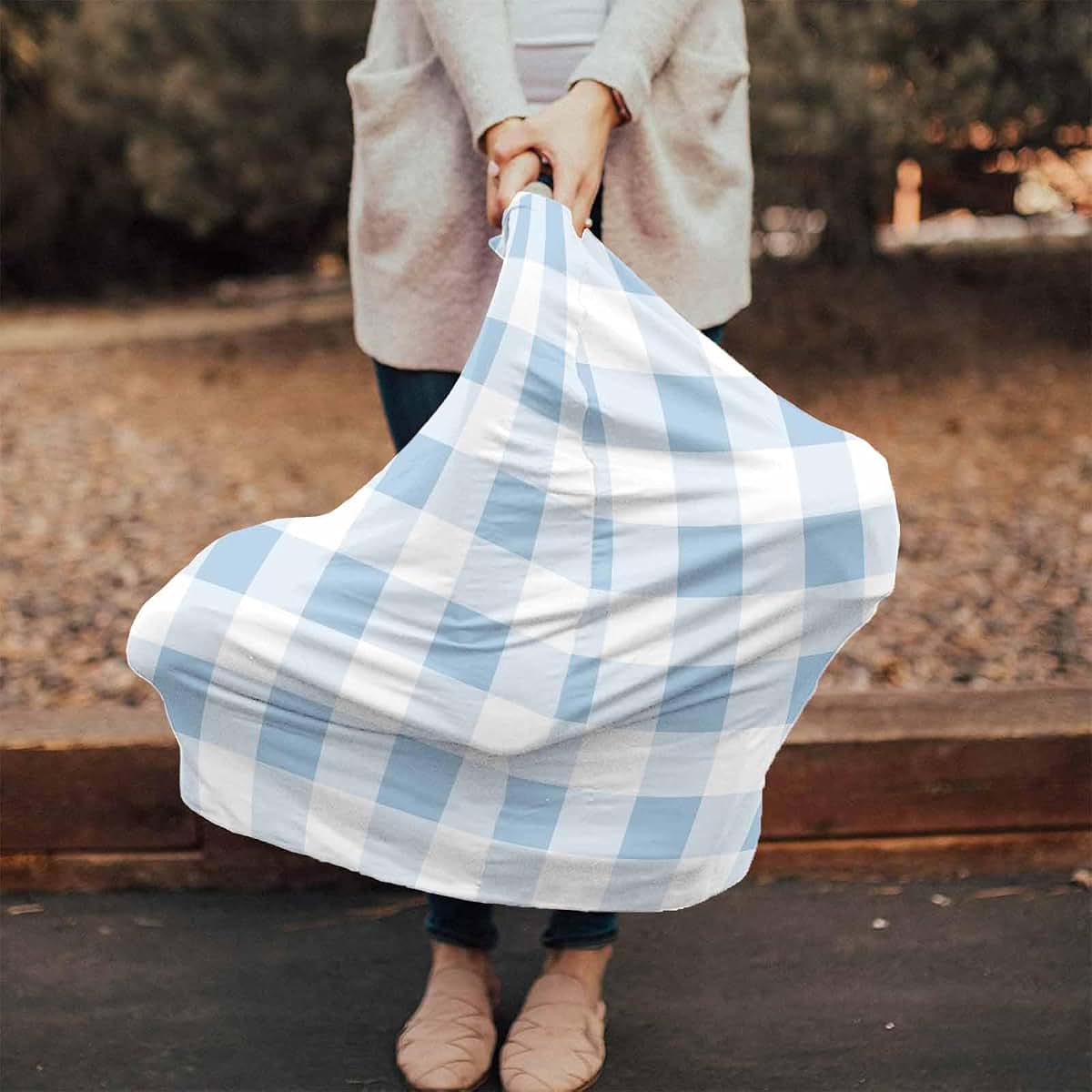 Zadaling Nursing Cover for Breastfeeding, Blue Check White Buffalo, Multi-Use
