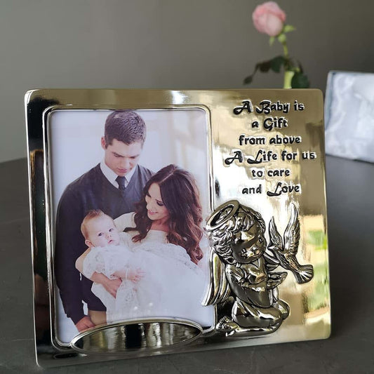 Unisaches Silver Plated Dove Angel 3.5x5 Baby Keepsake Photo Picture Frame for Christening Baptism Confirmation 1st