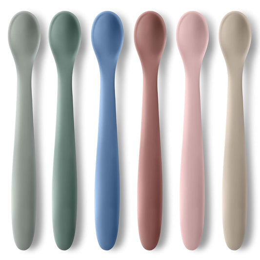 ATUERAY 6-Piece Silicone Baby Feeding Spoons for First Stage Infant, Soft-Tip Easy on Gums I Training Spoon Self | Baby