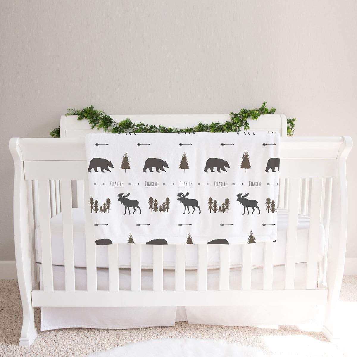 Lovable Gift Co Woodland Animal Moose And Bear Personalized Baby Blanket (photo 2)