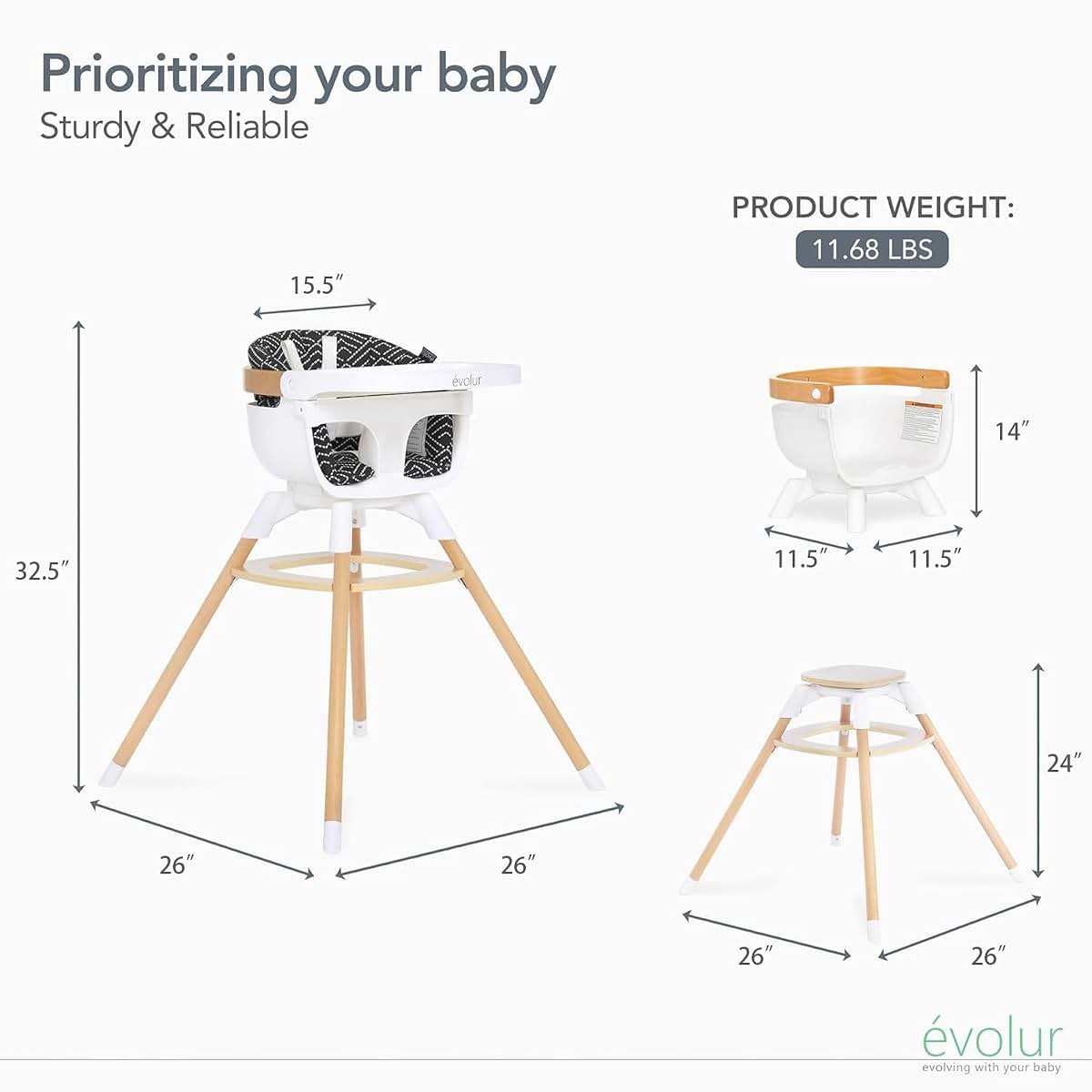 Evolur Ann 4-in-1 High Chair with 360 Rotating Seat in Black (photo 2)