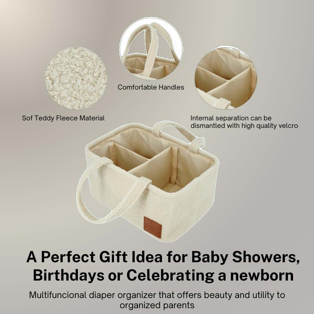 Fasty Baby Baby Diaper Caddy Organizer: Soft Beige Teddy Wool - Portable Diaper Caddy, Car Organizer - Newborn (photo 3)