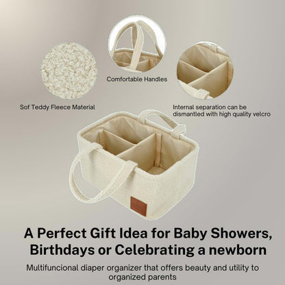 Fasty Baby Baby Diaper Caddy Organizer: Soft Beige Teddy Wool - Portable Diaper Caddy, Car Organizer - Newborn (photo 3)