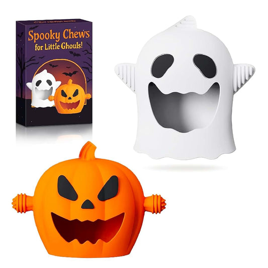 CulinaCraft Halloween Baby Teething Toys, Pumpkin & Ghost Mitten Teethers