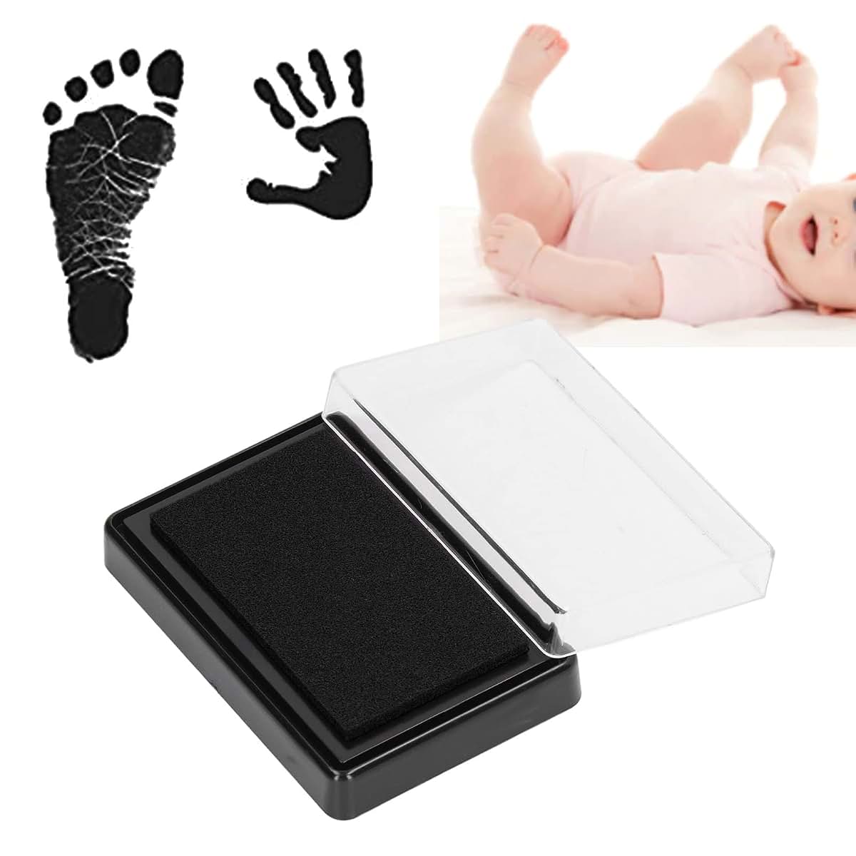 Baby Handprint Footprint Pet Print Reusable Ink Pad with Paper Black Ink