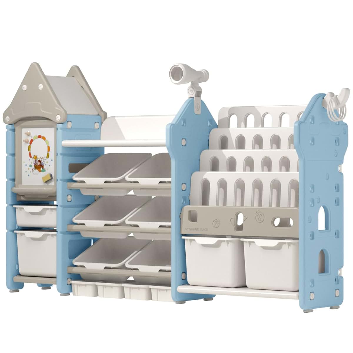 Unicoo Kids Toy Storage Organizer with Bookshelf and 14-Bin Playroom Unit