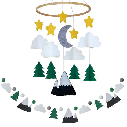 Sorrel + Fern Baby Crib Mobile Starry Woodland Night With Garland