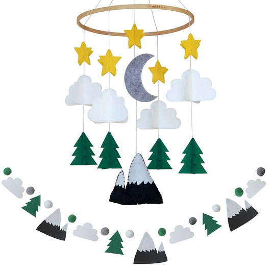 Sorrel + Fern Baby Crib Mobile Starry Woodland Night With Garland