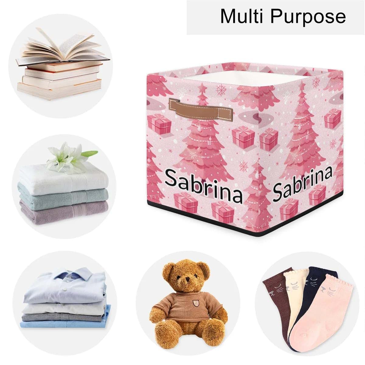 Voloreju Kids Custom Christmas Gifts Storage Basket Organizer with Handles for Boys Girls Personalized Kitchen Storage (photo 4)