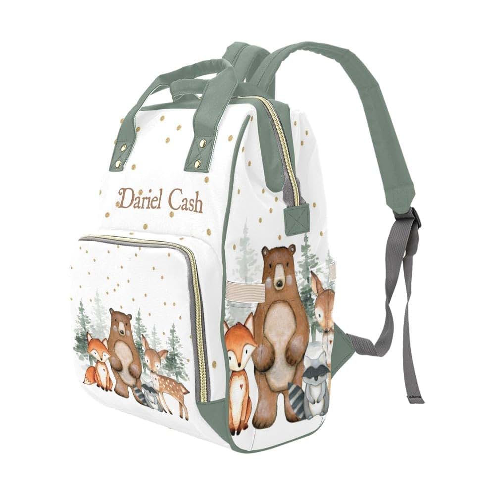 NZOOHY Woodland Animals Bear Deer Personalized Diaper Bag,Custom Name Diaper Backpack Mommy Nursing Bag for Baby Nappy (photo 4)