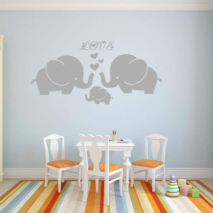 BabyOneStop Large Cute Elephant Family with Hearts Wall Decals for Baby Nursery, Grey, 40x19 Inches