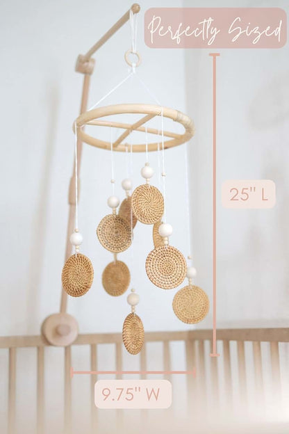 Boho Baby Mobile Decor | Natural Rattan Crib Accent for Nursery