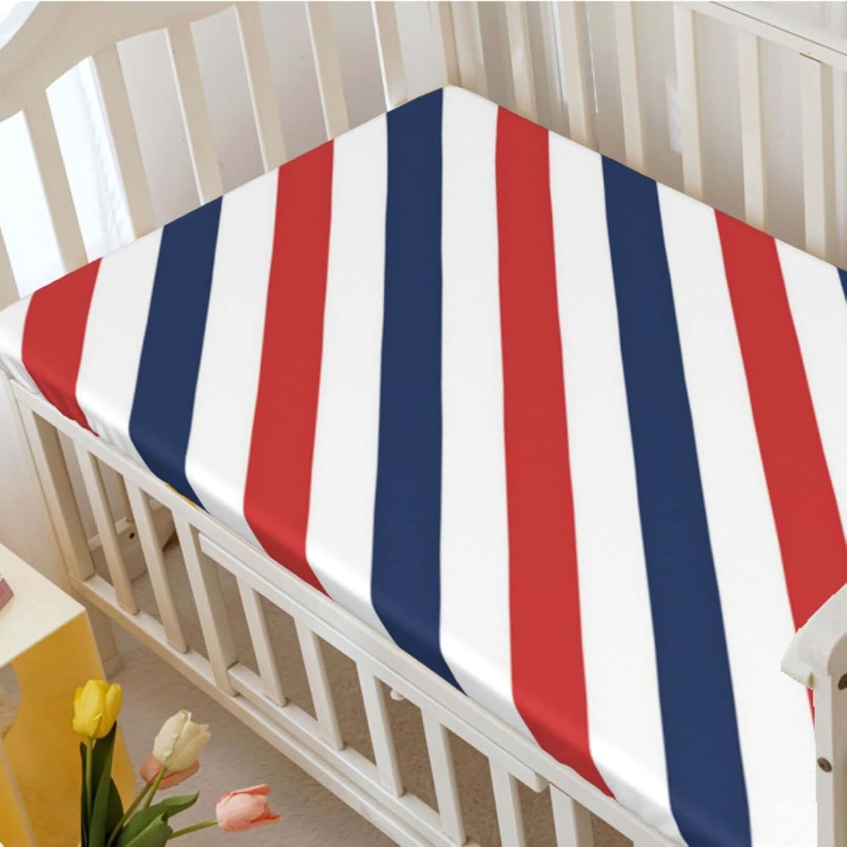 Harbour Stripe Themed Fitted Mini Crib Sheets for Pack 'n Play Mattresses, 24” x 38”