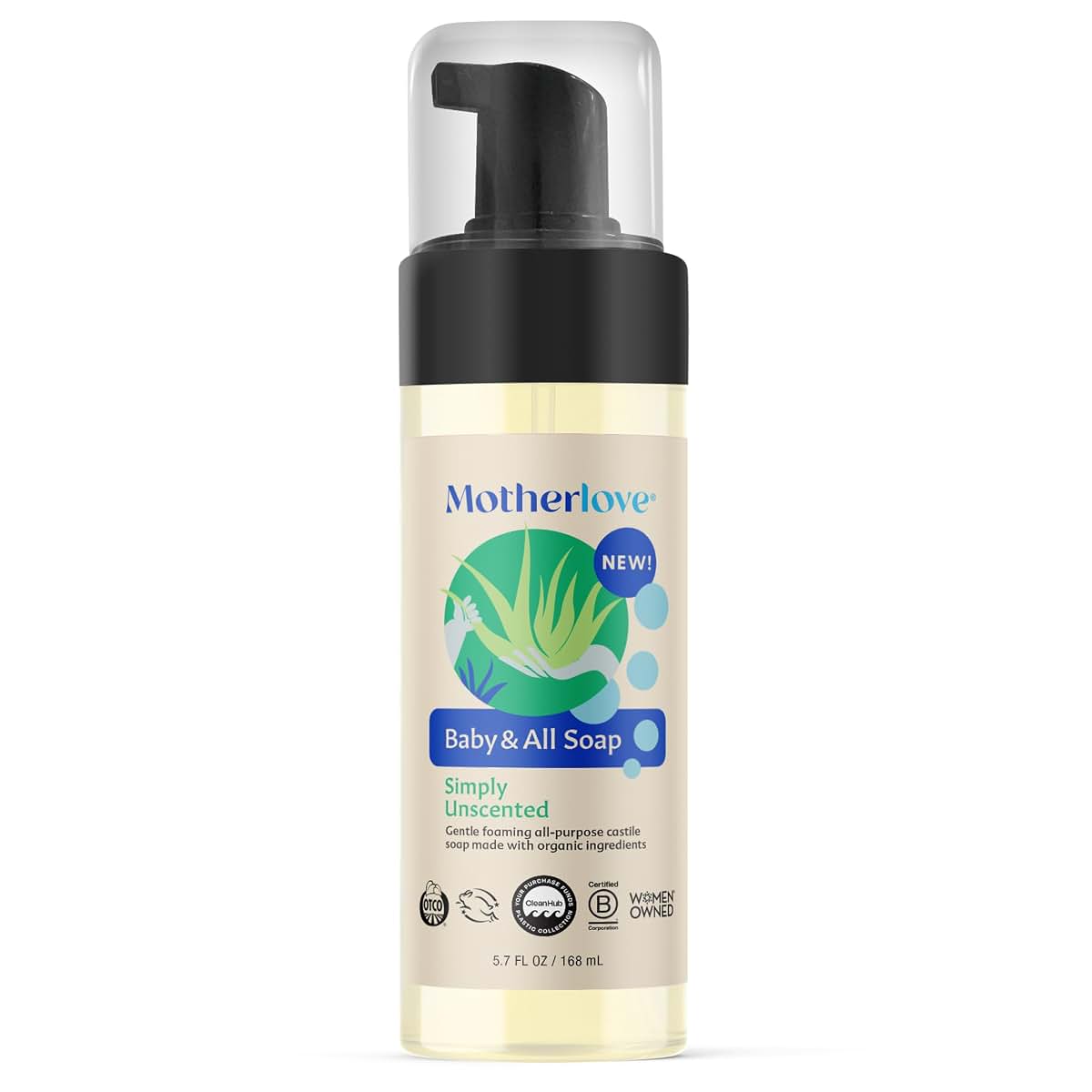 Motherlove Baby & All Soap, 5.7 oz – Unscented Foaming Castile Soap for Bath, Surfaces & More