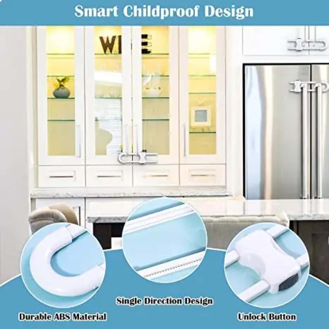 Yummy Baby Products Sliding U-Shaped Cabinet Locks, 10 Pack (photo 4)