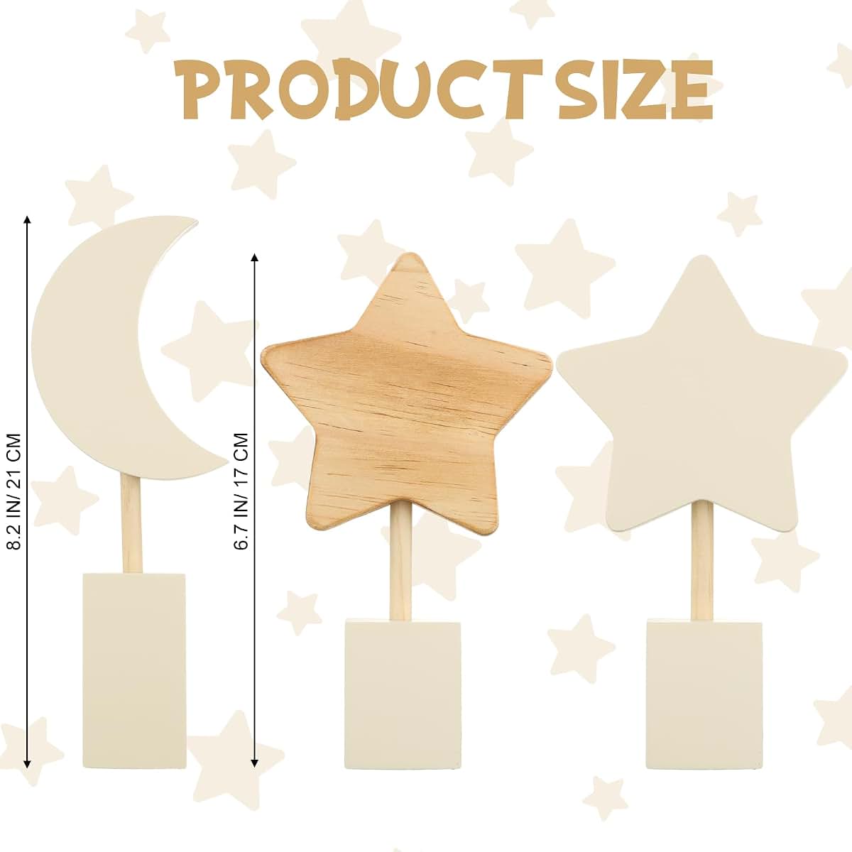 3 Piece Wooden Moon Star Wall Decor Set for Nursery and Kids Room