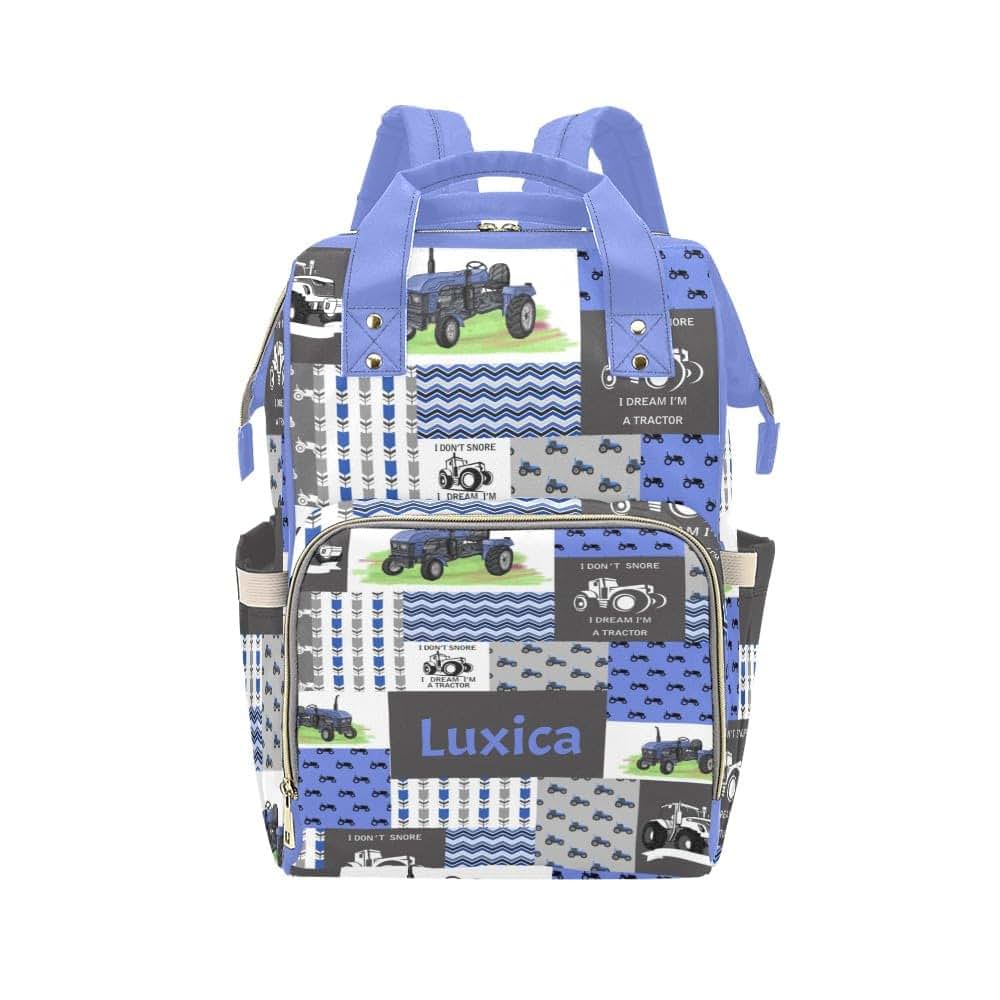 NZOOHY Retro Car Tractor Plaid Personalized Diaper Bag,Custom Name Diaper Backpack Mommy Nursing Bag for Baby Nappy Bag
