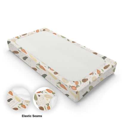 BabyOneStop Cartoon Vegetable Pattern Baby Changing Pad Cover, 16x32 Inches, Unisex Nursery Mat Sheet