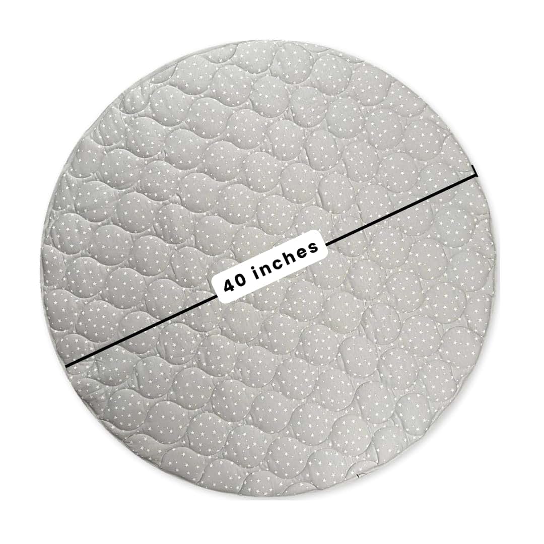 Byrd & Blume Round Baby Play Mat, Gray Stars And Solid Gray 40 Inch (photo 3)