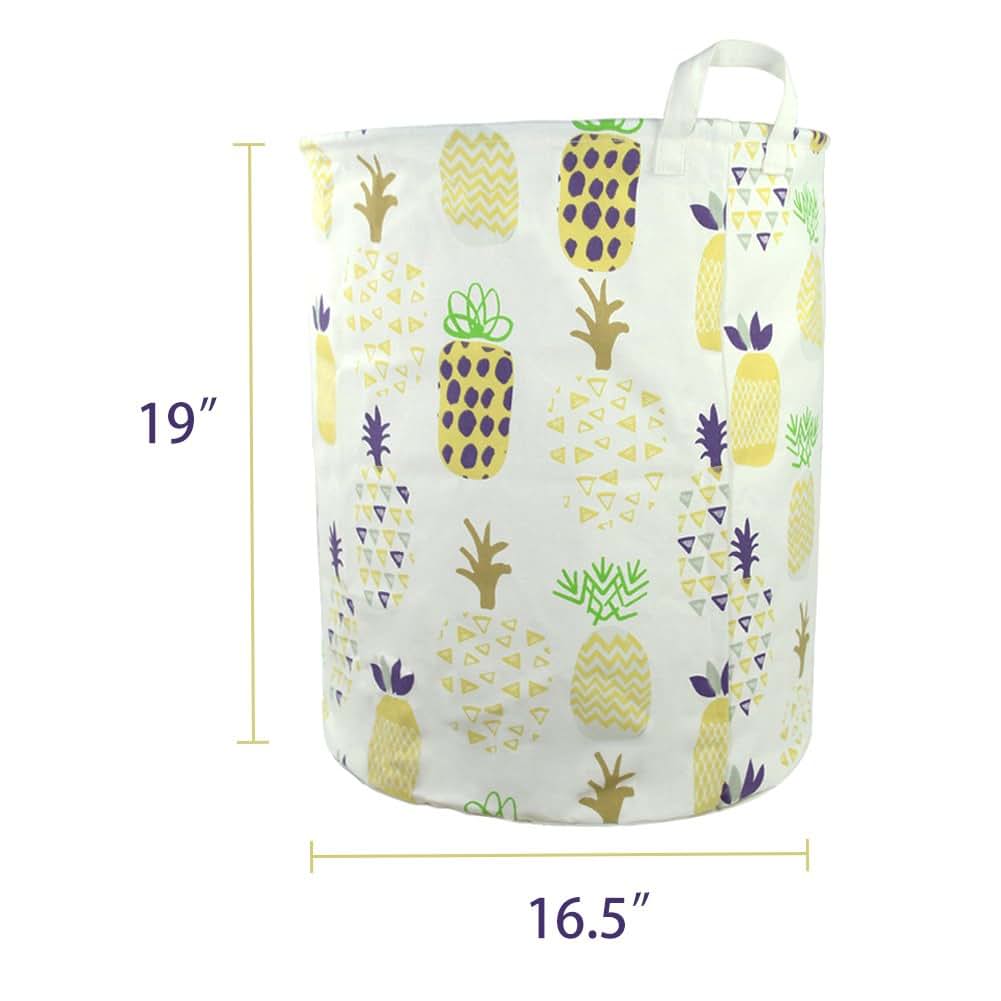 Orino Pineapple Canvas Folding Storage Bin, Yellow, 19 Inch