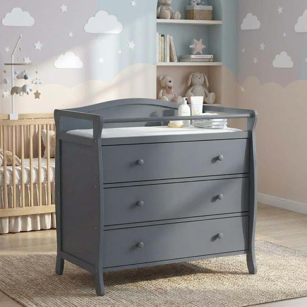 GarveeHome 3-Drawer Baby Changing Table with Pad, Grey