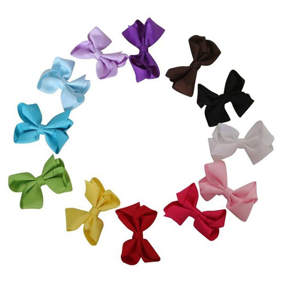 Dolled Up Designs Dozen Assorted 2.5 Inch Grosgrain Ribbon Baby Girl Chunky Hairbows