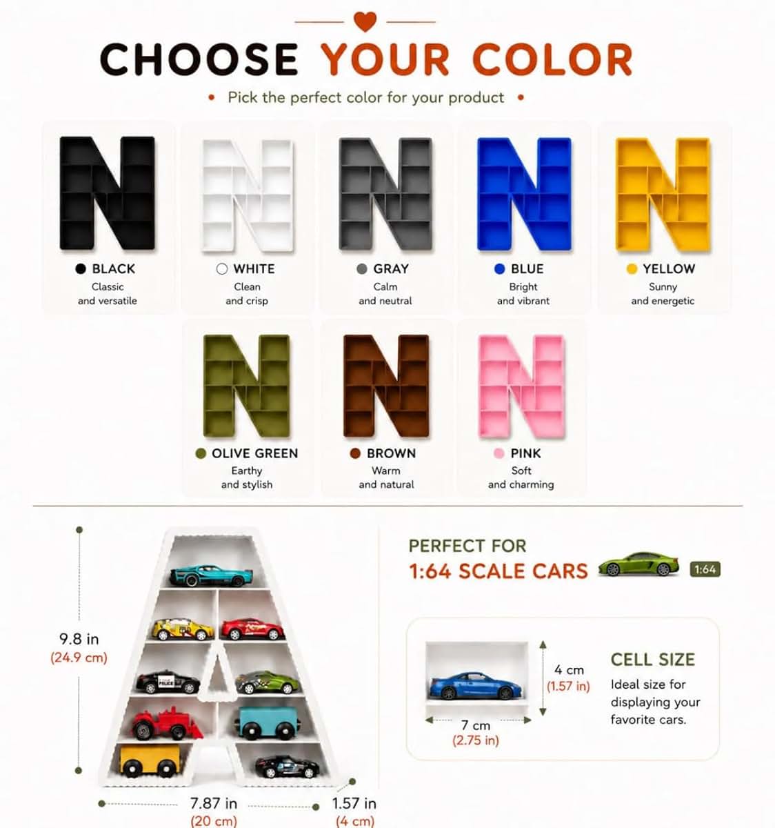 CarLetters Personalized Toy Car Display Shelf, Custom Name Decor for Boys Room, 1:64 (photo 3)