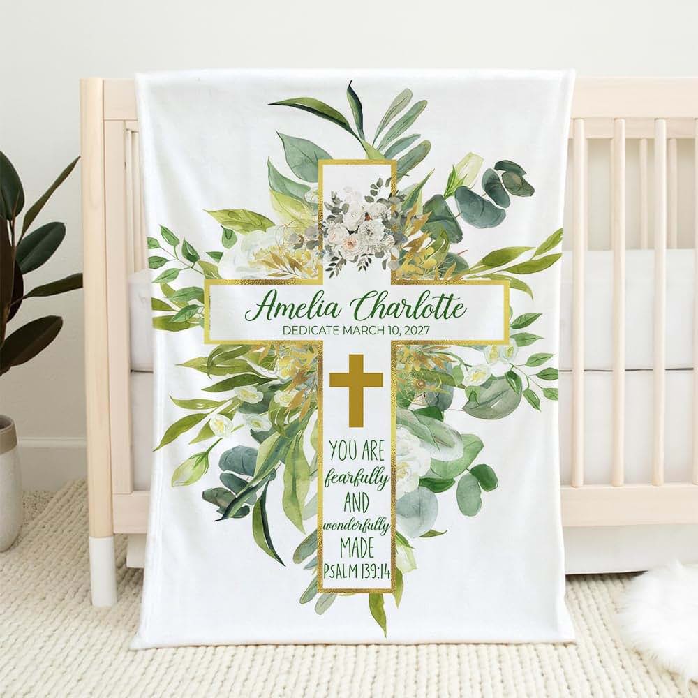 Zebra88 Personalized Baptism Blanket for Girls with Custom Name (photo 2)