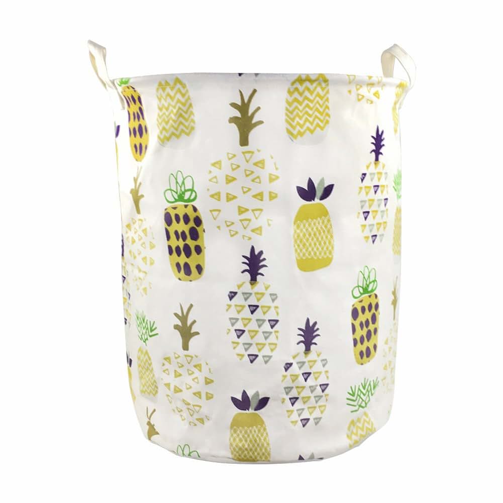 Orino Pineapple Canvas Folding Storage Bin, Yellow, 19 Inch
