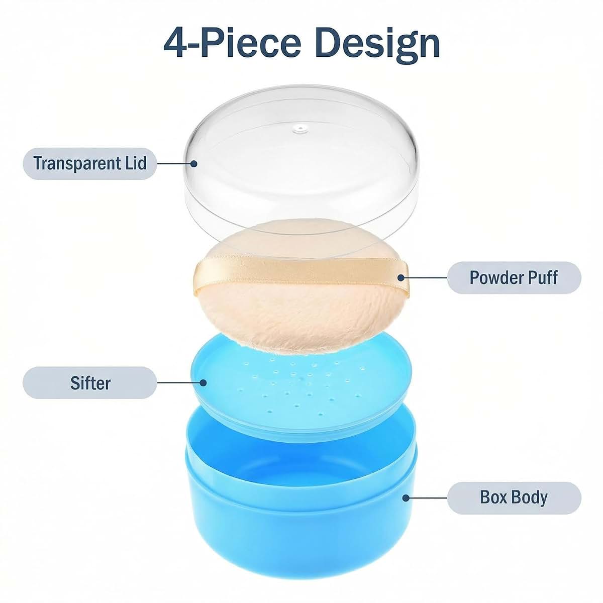 Blue Plastic Talcum Powder Container with Sifter and Puff