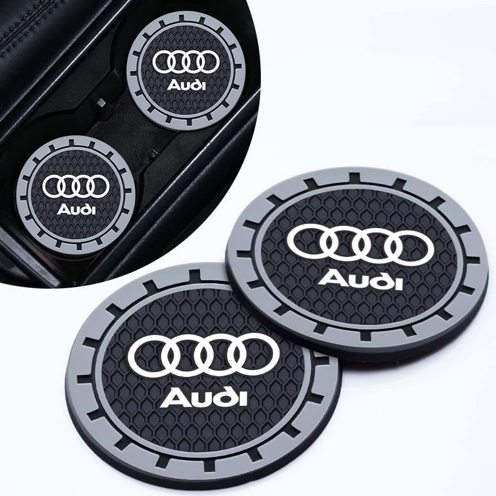 Audi Car Cup Holder Coaster Silicone with Crystal Rhinestones, 2.76 Inch, 2 Pack, Grey
