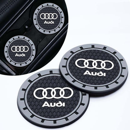 Audi Car Cup Holder Coaster Silicone with Crystal Rhinestones, 2.76 Inch, 2 Pack, Grey