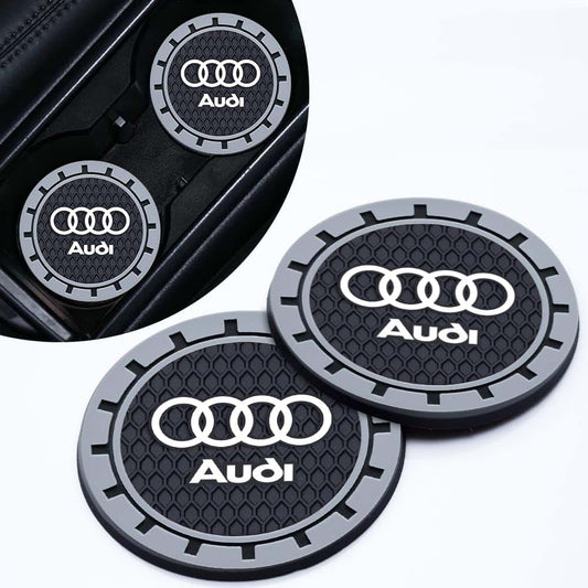 Audi Car Cup Holder Coaster Silicone with Crystal Rhinestones, 2.76 Inch, 2 Pack, Grey