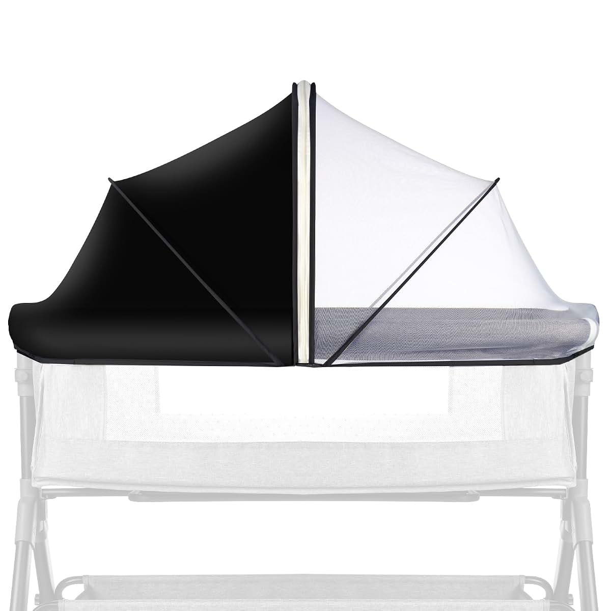 BabyOneStop Bassinet Net Cover with Two-Way Zipper and Light-Blocking Side, Breathable Mesh, Ink-Shadow White