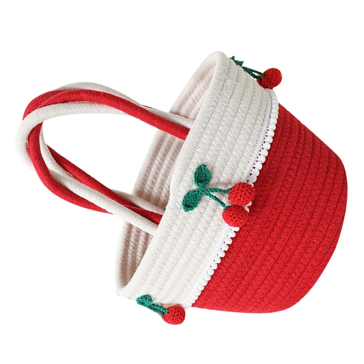 Kailiketiy Cherry Lace Cotton Rope Storage Basket With Handle