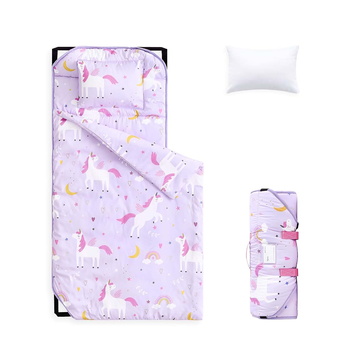 Wake In Cloud Toddler Cot Nap Mat with Pillow and Blanket, Unicorn