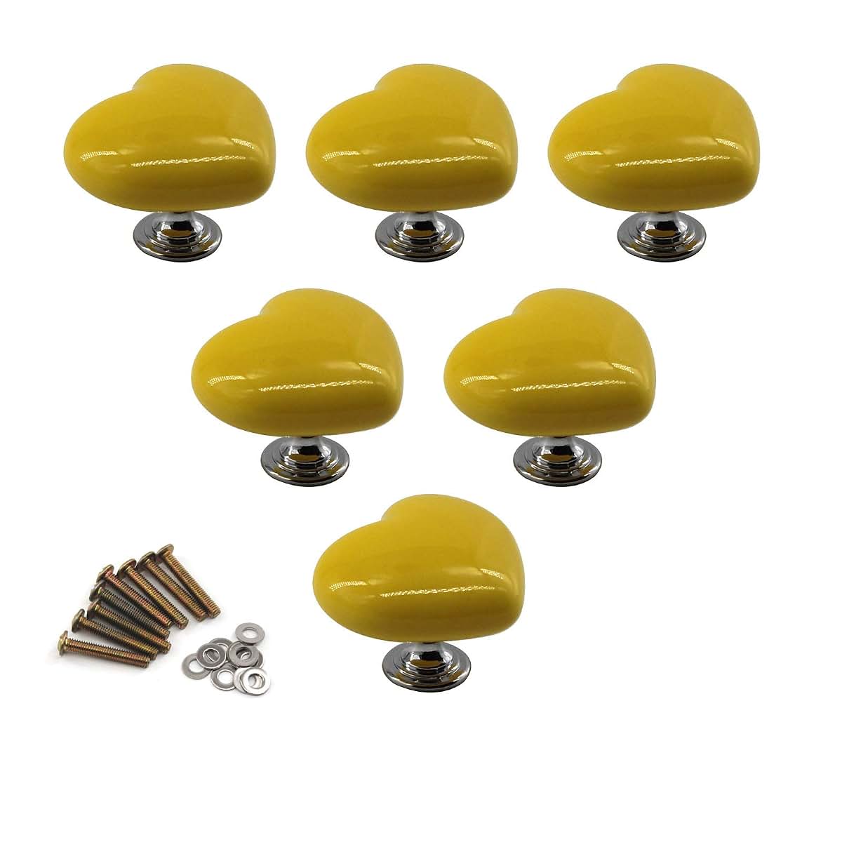 Zerniple Yellow Ceramic Handle Pull Door Knobs For Children's Room (6 Pack)