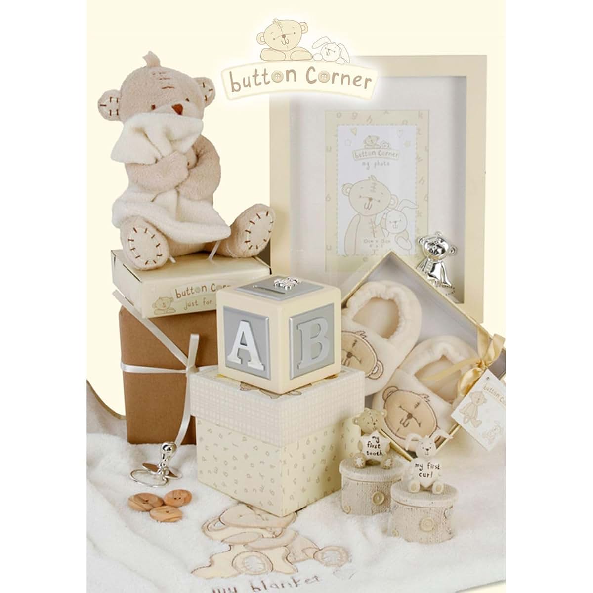 Button Corner Resin First Tooth and First Curl Set Christening Rabbit & Teddy Trinket Boxes CG752 (photo 4)