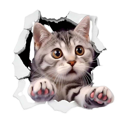 3D Breaking Cat Decals Set for Car, Wall, and Furniture Vinyl Stickers