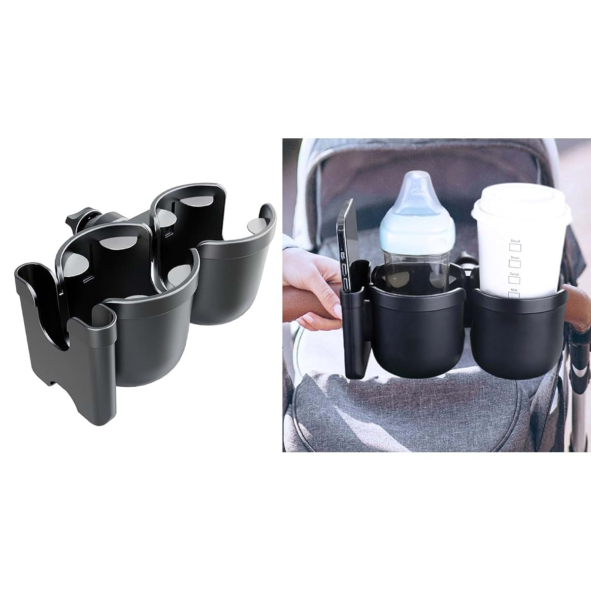 BabyOneStop Pushchair Double Cup Holder with Phone Mount, 360° Rotation