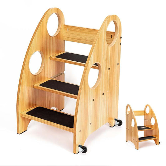 StrongTek Toddler 3-Step Wooden Ladder And Standing Tower