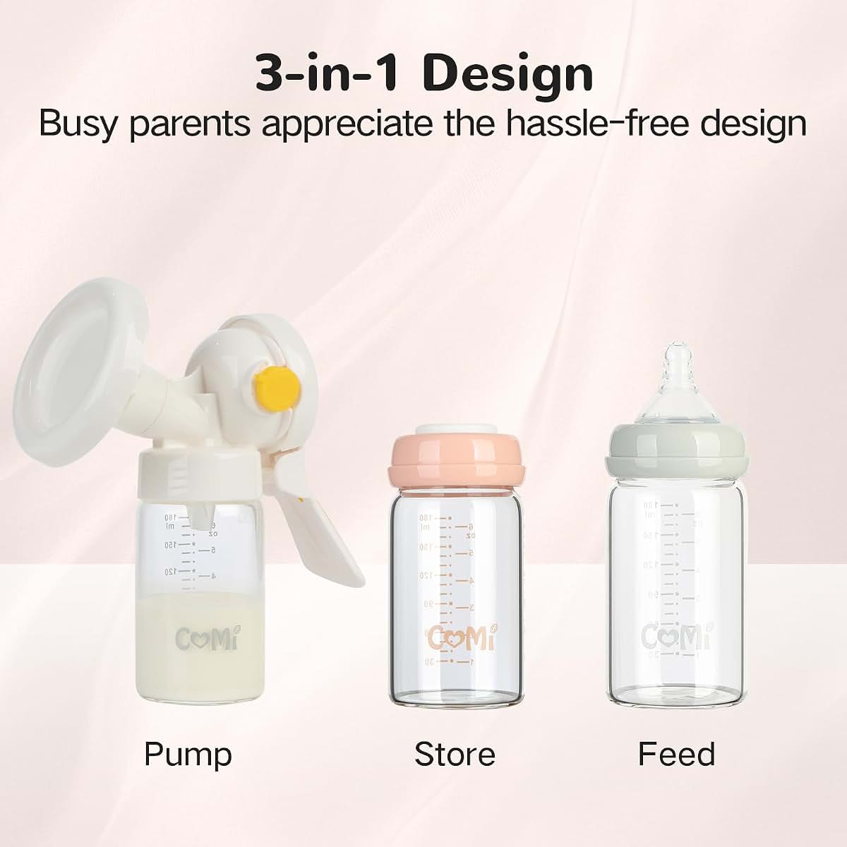 COMI Natural Glass Baby Bottle And Breastmilk Storage Bottle 6oz 2-Pack (photo 2)