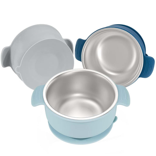 Bella's Friends Life Baby Bowls with Suction Stainless Steel and Silicone, 4.3” for Toddlers Kids Feeding, Non-Slip
