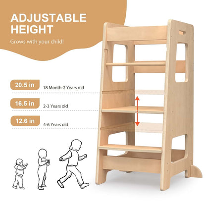 Wood City Kitchen Step Stool with Safety Rail and Adjustable Height