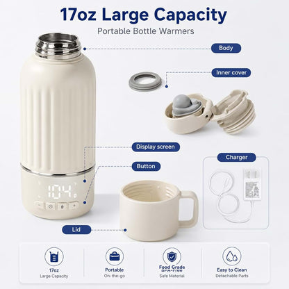 Snow Bear Portable Bottle Warmer, 10200mAh, 17oz, Cordless