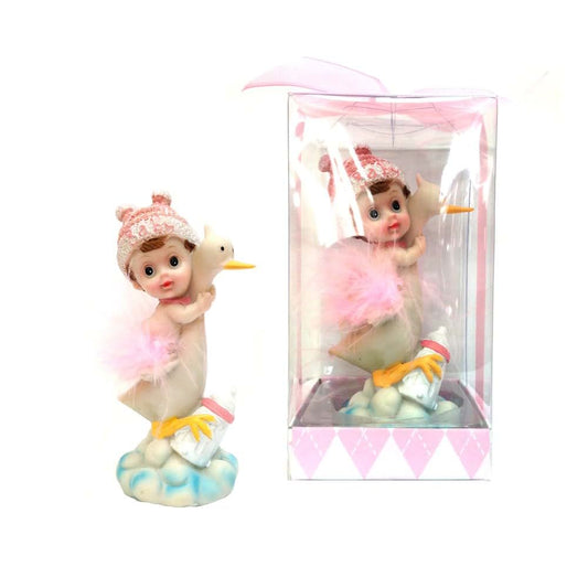 Lunaura Baby Keepsake Set - Pink Baby Sitting on Stork Favors, 12 Pack
